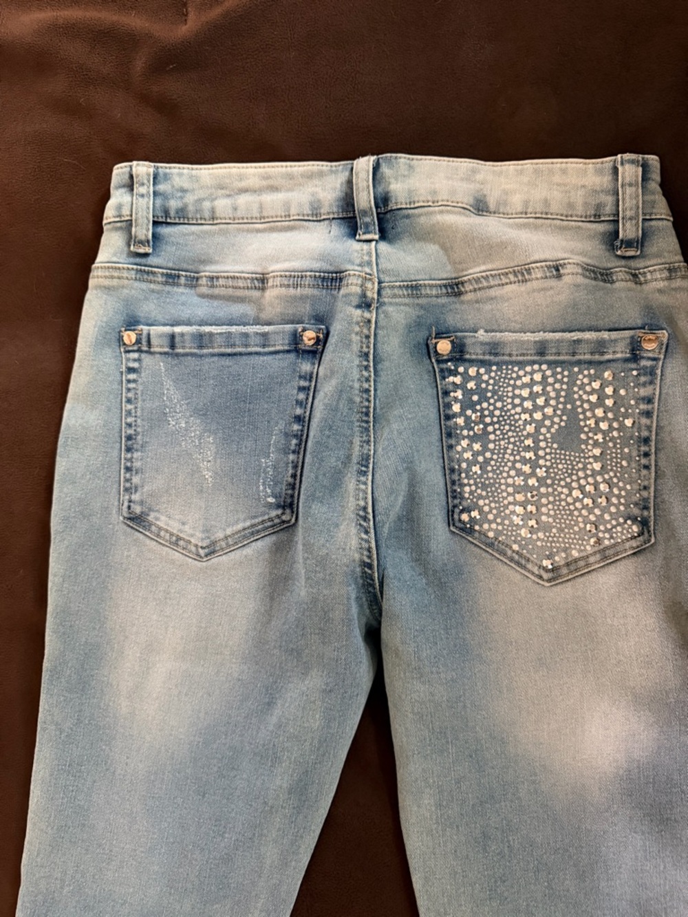 VENUS Light Blue Distressed Skinny Jeans with Pearl Embellishment - Picture 6 of 7